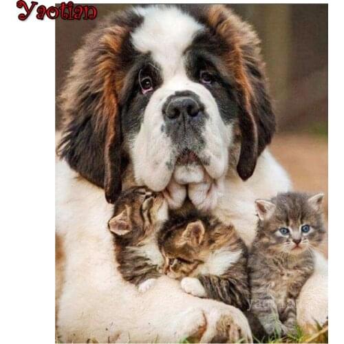 Saint Bernard Pet Dog And Cat Full Diamond Painting Cross Stitch Kit Diamond Embroidery Needlework Craft Home Decor New Arrival