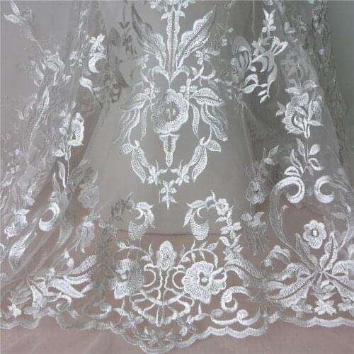 Free Shipping 1 Yard/3 Yards Ivory White Embroidered Tulle Mesh Wedding Dress Fabric DIY Sewing Craft Lace Accessories