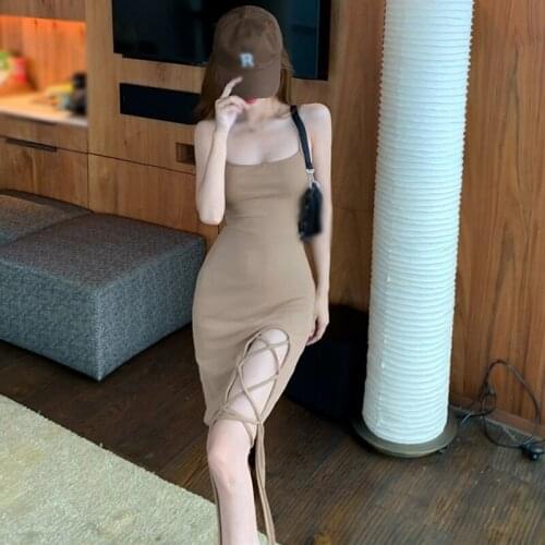Summer Women Bodycon Long Dress Slim Sexy Split Bandage Sleeveless Elegant Party Sling Dresses Sexy Club Clothes