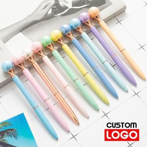Cute Candy Pearl Pen Rotating Metal Ballpoint Pen Custom Logo Text Lettering Gift Pen Advertising Pen Colorful Optional