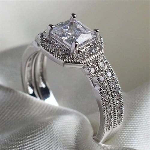 Fashion Women Ring Cut White Rhinestone Filled Ring Wedding Engagement Bands Anniversary Birthday Gift For Women Jewelry