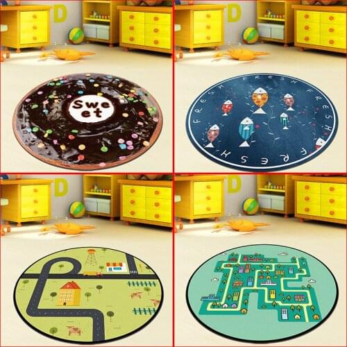 Cartoon Thicken Round Carpet Non Slip Kids Play Game Green Area Rug Useful Intelligence Floor Mat for Kids Room Alfombra