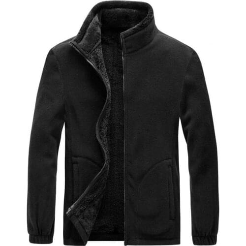 Stand Collar Long Sleeve Men Jacket Fleece Zipper Closure Warm Side Pockets Jacket Coat Outerwear Autumn Winter Wearing