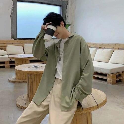 2021 Mens Long Sleeve Autumn Solid Color Handsome Shirts Korean Style Original Simple Shirts Trend Smooth Material Shirts