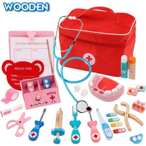 Medical Doctor Set For Kids Cosplay kits Toddler Play Set Wooden Pretend Doctor Set Educational Toys For Children Girl Gift