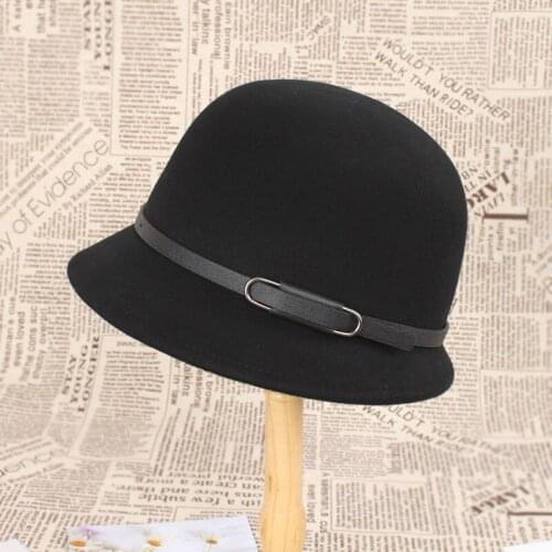 2020 New Winter Autumn Ladies Women Girls Vintage Wool Chain Formal Hat Felt Bowler Fedoras Cap For Woman