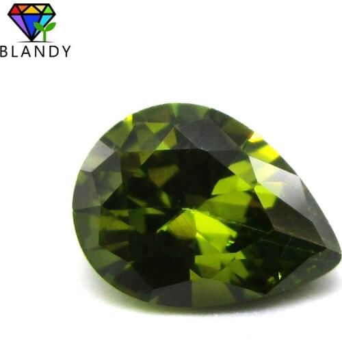 Wholesale Pirce 2x3~13x18mm 5A Pear Cut Olive CZ Zircon Stone Loose Peridot Cubic Zirconia Synthetic Gems