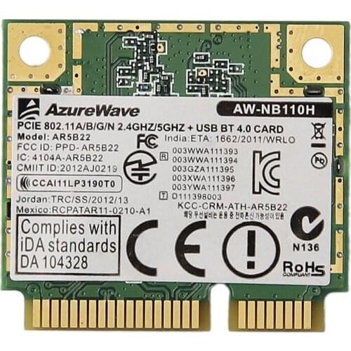 SSEA Wholesale NEW for Atheros AR5B22 AW-NB110H 2.4G/5.0GHz 300Mbps Wireless WiFi Bluetooth 4.0 Half Mini PCI-E Wireless Card