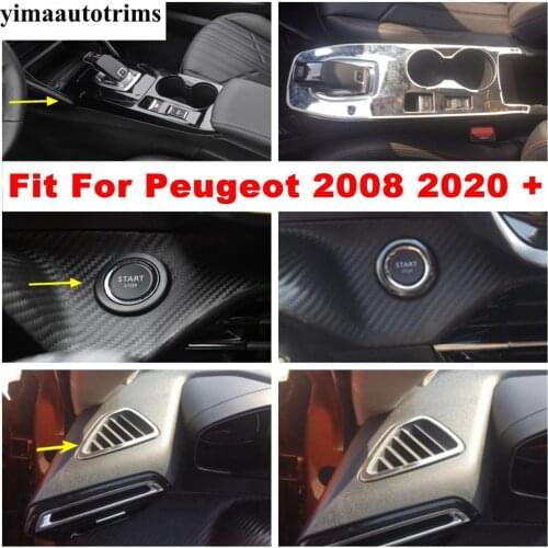 Shift Gear / Start Stop Engine Button Panel / Air AC Outlet Vent Cover Trim Stainless Steel Interior For Peugeot 2008 2020 2021