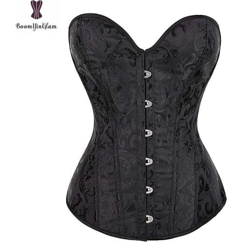 Simple Floral Corsets Spiral Steel Boned White Black Corset Good Quality Women Outwear Bustier Top Overbust Waist Trainer Gothic