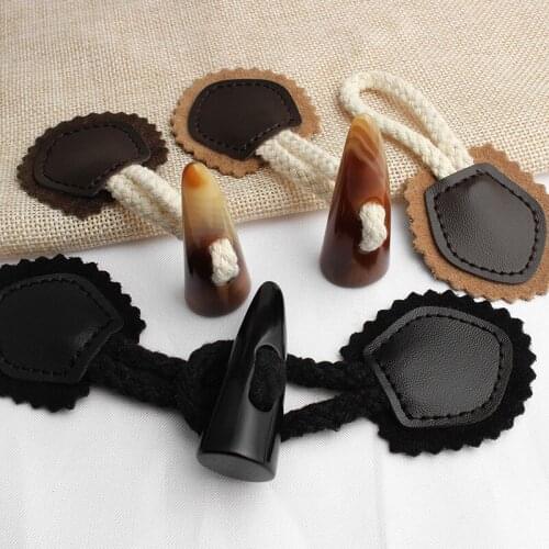 Horn Buckle Resin Buttons Coat Woolen Decoration Accessories Sheep Horn Leather Buckle Hemp Rope Jacket Pair Buckles