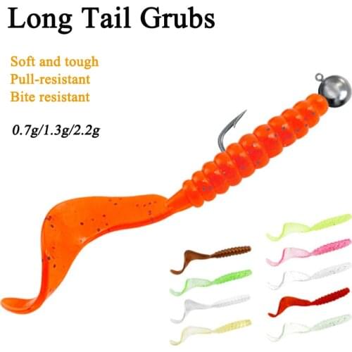 20pcs/Pack Long Tail Grubs Fishing Lure 40mm/55mm/70mm Single Tail Soft Plastic Worms Saltwater Freshwater Swimming Grubs
