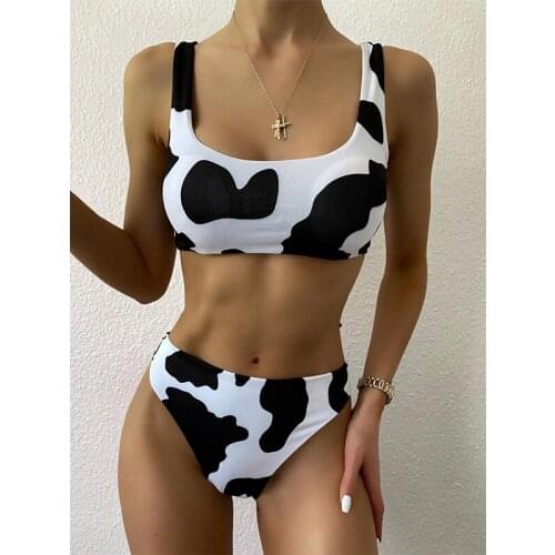 Sexy Bikini Mujer 2021 New Cow Print Swimsuit Women Two Pieces Push Up Biquini Brazilian Swimming Suit For Women Beach Swimwear