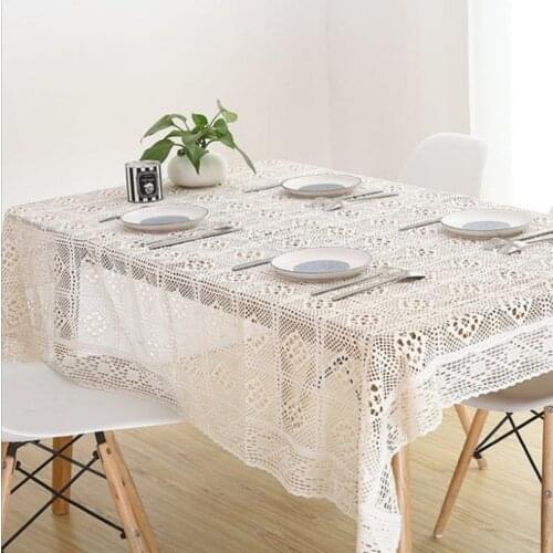 White Lace Crocheted Tablecloth Cotton Rectangle Table Cloth Home Hotel Textile Decor