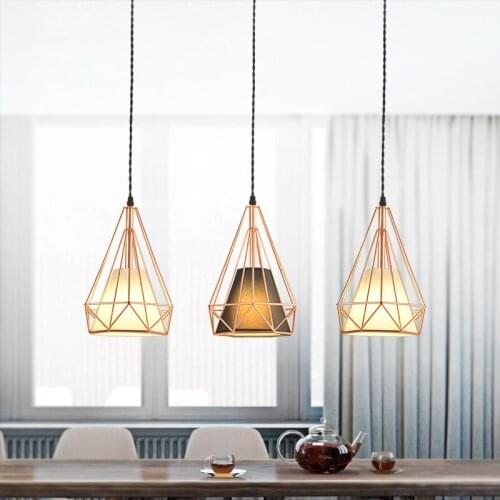 Modern simplicity restaurant light industrial wind diamond lamp personality bar, rose gold lamp, iron chandelier