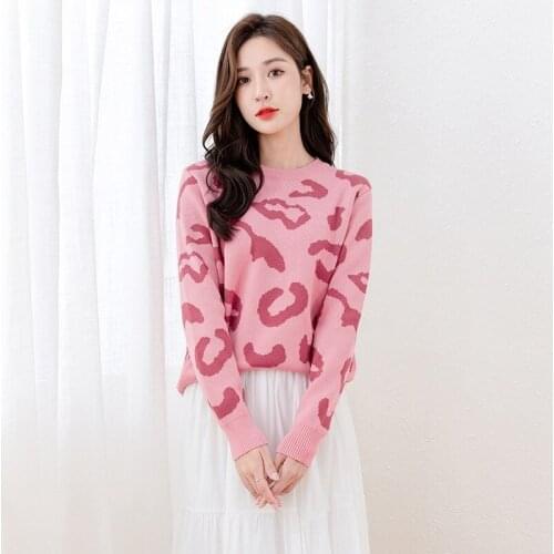 Leopard print sweater for autumn and winter women 2021 new knit sweater lazy retro top