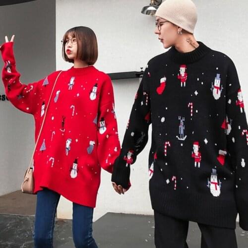Christmas couples sweaters men and women autumn winter warm loose round neck pullovers thick sweet sweater