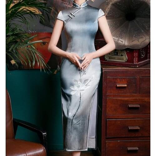 100% Silk Cheongsam Traditional Chinese Dress Women Summer Long Vintage Evening dress