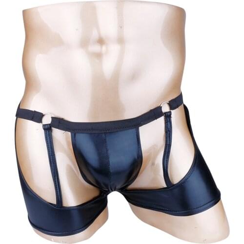Men Lingerie Open Butt Gay Man Panties Bulge Pouch Sissy Underwear Jockstraps Patent Leather Boxers Bikini Underpants