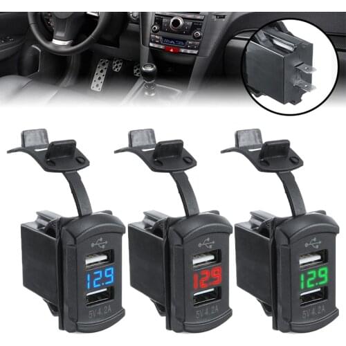 Universal 12V/24V 4.2A Smartphone Car Charger Cigarette Lighter Socket Car LED Voltmeter Rocker Switch Panel Accessories