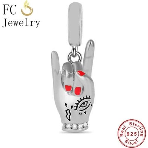 FC Jewelry Fit Original Charm Bracelet Authentic 925 Sterling Silver Hand Rock Gesture Bead For Making Women Berloque 2021 New