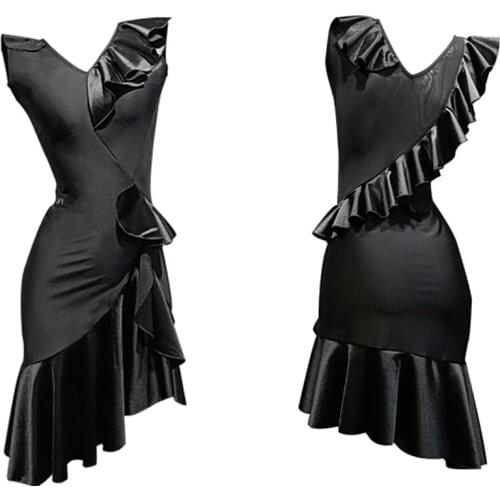 Women Girl Black frilled Latin dance dress fringe practice clothes cha cha salsa rumba competition lesson arrival dance wear