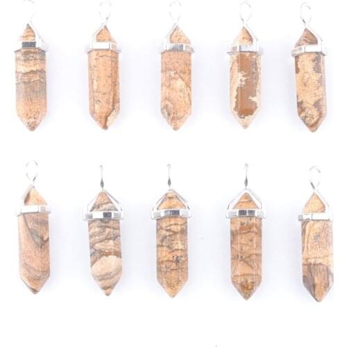 10Pcs Bullet Shape Natural Stone Pendant Real Owyhee Picture Men Women Chakra Stones Quartz Pendants Summer Jewelry Gift QN4416
