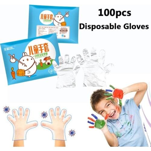 100Pcs/Bag Transparent Disposable Gloves Dishwashing Kitchen Restaurant Garden For Children Kids Plastic BBQ Food Painting Glove