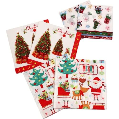 20Pcs 33*33cm Christmas Napkin Christmas Tree Santa Claus Snowflake Paper Napkin For Dinner Xmas New Year Party Home Table Decor