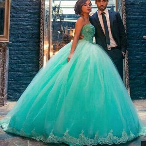 2021 New Custom Made Corset Mint Green Sweetheart Women Ball Gowns Sweet 16 Dresses Gowns Prom Dresses Quinceanera Gowns