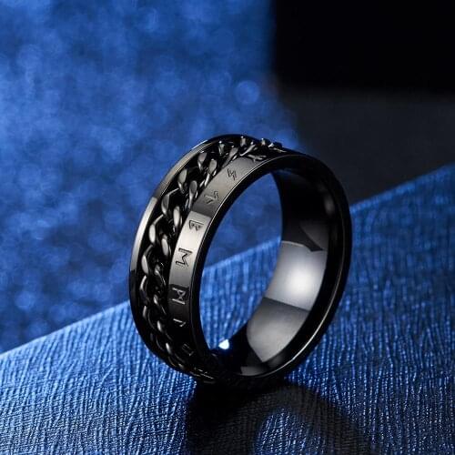 2021Jewelry Gothic style Black Golden Viking Chain Letters Ring Rotatable Titanium Stainless Steel Finger Rings Unix Women Man