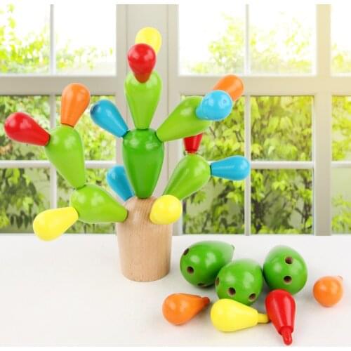 3D Wooden Interspersed Building Block Cactus Kids Educational Learning toys Table Desk decoration