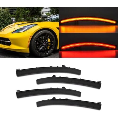 4x Smoked Lens Front Amber Rear Red Auto Fender Led Side Marker Lights For Chevrolet Corvette C7 2014 2015 2016 2017 2018 2019