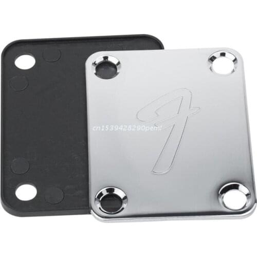 70s F Logo Strat/Tele 4-Bolt Chrome/Black Guitar Neck Plate Neckplate w/Screws Dropship