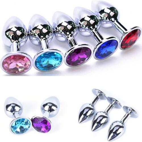 Metal Crystal Anal Plug Stainless Steel Booty Beads Jewelled Anal Butt Plug Sex Toys Products for Men Couples Random 7cm x 2.8cm