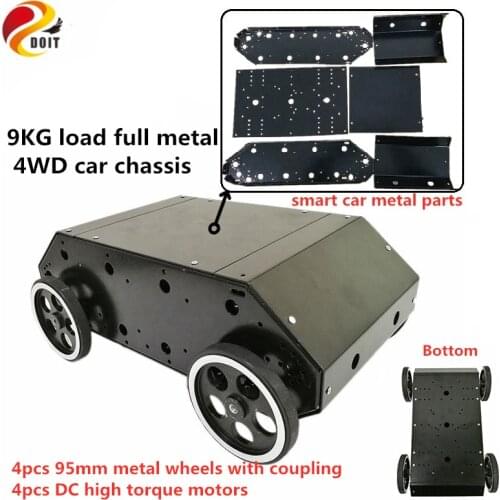 SZDOIT 9KG Load Full Metal Smart 4WD Car Chassis with Control Kit and 95mm Wheel Smart Mobile Robot Platform High Torque Motor