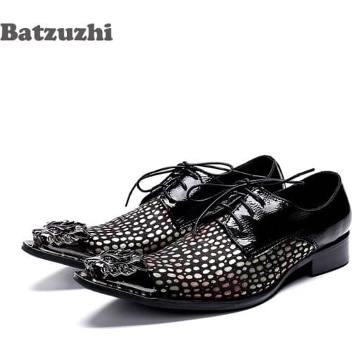 Batzuzhi Italy Type Formal Leather Shoes Men Pointed Metal Tip Oxford Leather Dress Business Shoes Men Lace-up Party Shoes Man