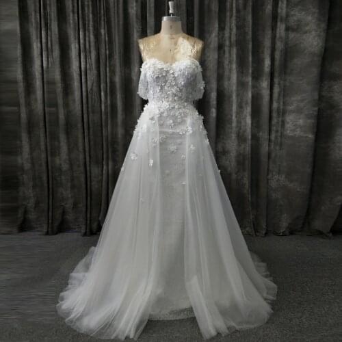 Sparkly 3D Floral Appliques Detachable Wedding Dress Mermaid Sweetheart Sleeveless Glitter Tulle Bridal Gown