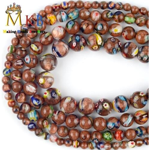 Gold Sandstone Millefiori Lampwork Glass Round Beads For Beadwork Jewelry Making Diy Bracelet Necklace Spacer Beads Accessories