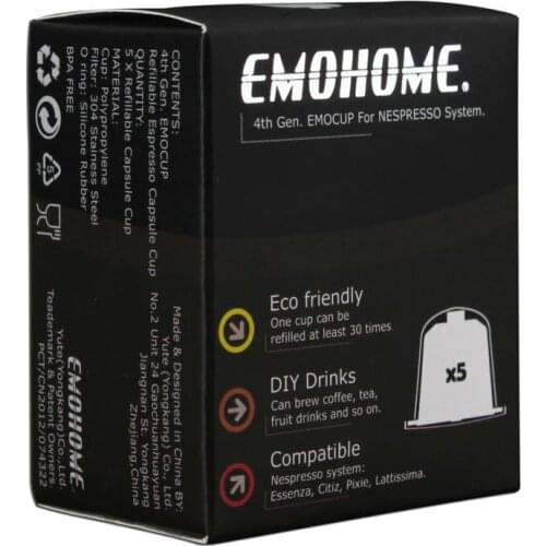 EMOHOME 5pcs A Set Espresso Refillable Coffee Capsules Reusable Empty Pod Compatible With Nespresso Machines Use 150 Times More