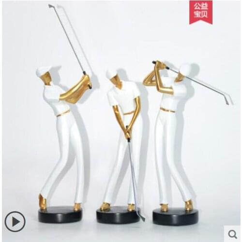 Play golf Sports figures Abstract golf sports series crafts home decoration business presents white sculpture 3PCS SET Statue