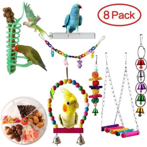 Parrot Bite Toy Pet Bird Toys Swing Foraging Swing 8-Piece Set