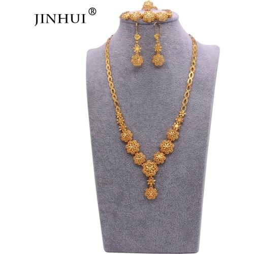 Indian luxury 24K gold plated designer girl Jewelry sets necklace earring Dubai wedding bridal jewelery set gifts for women