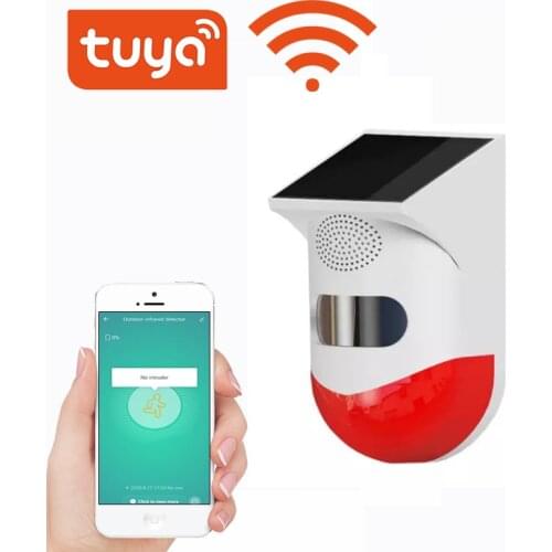 Tuya Wifi Solar Infrared Detector Outdoor waterproof PIR Sensor Built-in rechargeable battery Built-in buzzer 120dB Smart life