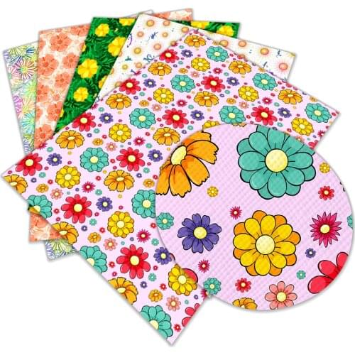 Floral Little Red FlowerPrinted Pattern Printed Artificial Leather Cross Pattern DIY Sewing Material 22x30cm