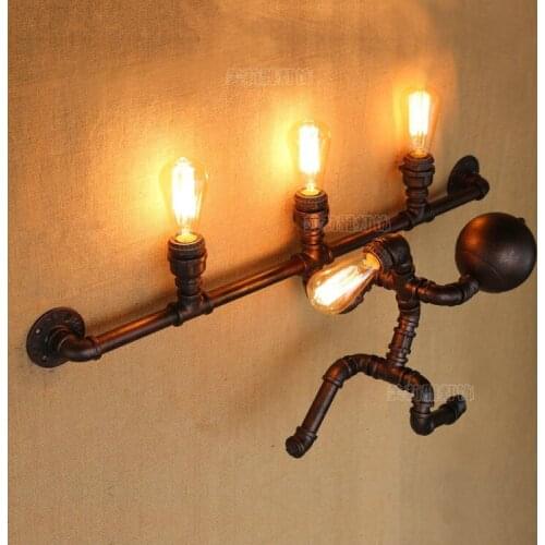IWHD Industrial Vintage Loft LED Wall Lamp Creative Iron Water Pipe Robot Wall Lights Fixtures For Home Lighting Bedside Light