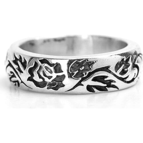 2019 new S925 retro rose flower pattern men and women engagement ring