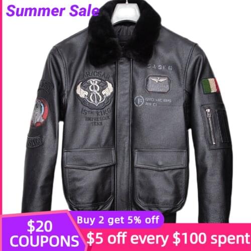 2021 Black Italy Military Style Genuine Pilot Leather Jacket Wool Collar Large Size 5XL Natural Cowhide Autumn Aviation Coat