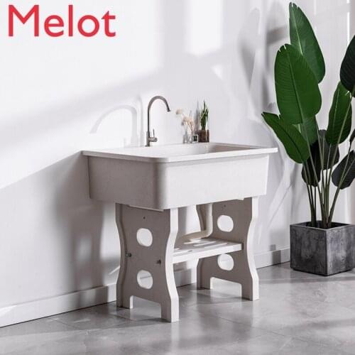 Quartz Stone Laundry Tub with Washboard Indoor and Outdoor Home Balcony Courtyard Stone Washing Tank Integrated Sink Basin