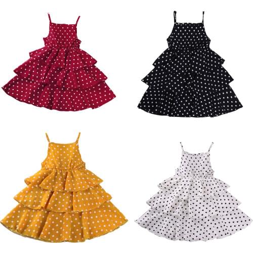 Summer Breathable Little Girls Suspender Dress Children Creative Wave Point Sleeveless Layered Dress Princess Dresses